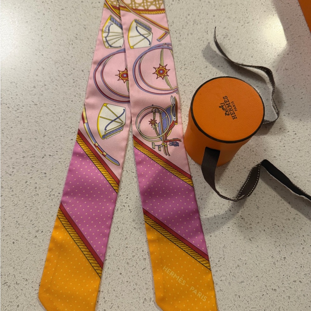 Hermes Pink and Orange Twilly Scarf